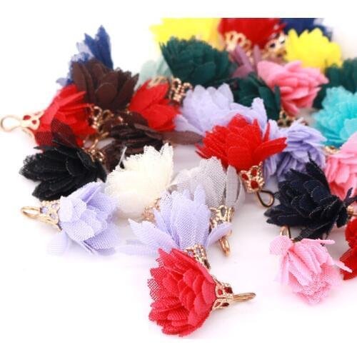 50pcs/lot Mixed Color Cotton Tasseld Earring Silk Stain Tassel Charms for Woman Ear Stud Fashion Jewelry Pendant Making Findings