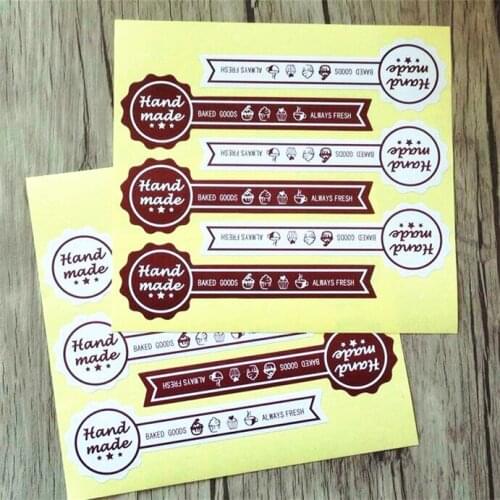 60PCS/Lot Long Style Handmade BAKED GOODS Cake Brown Sealing Sticker Vintage DIY Gifts Posted