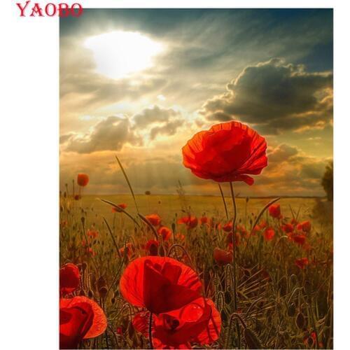 Full Square Drill 5D DIY Diamond Painting Red poppy flowers 3D Embroidery beaded Cross Stitch Mosaic painting Home Decoration