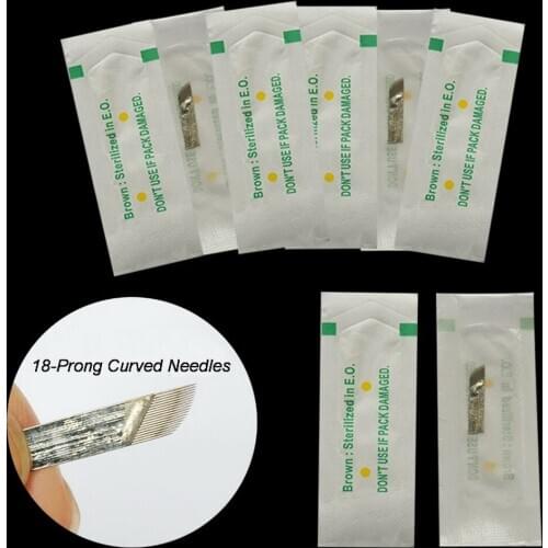 FreeShipping 100pcs Professional Eyebrow 18-Prong Curved Needles For Eyebrow 3D Embroidery Permanent Makeup