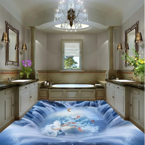 Free Shipping custom floor wallpaper Carp leaps water flow sticker kitchen wear study self-adhesive floor mural