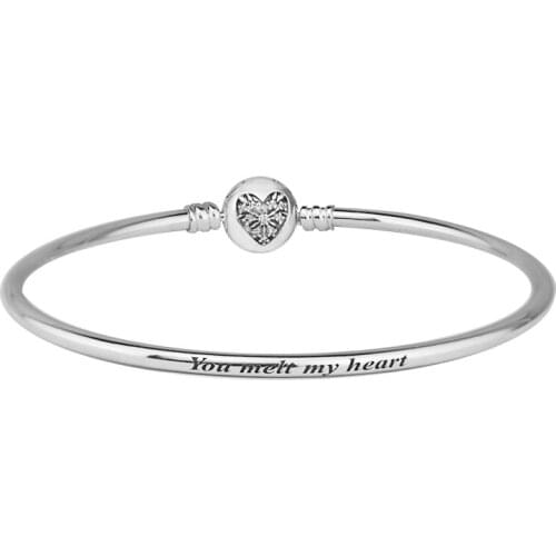 Compatible With European Jewelry Heart of Winter clasp Silver Bangle with CZ 100% 925 Sterling Silver Bangles DIY Wholesale