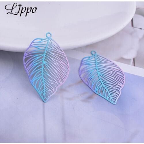 12pcs AB5599 24mm*37mm Colorful Filigree Leaf Connectors Painting Leaves Charms For Making Earrings