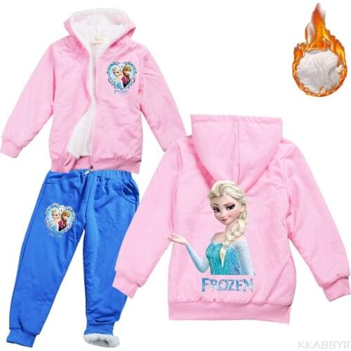 Disney Frozen Girls Coat + Pants Kids Autumn Winter Beautiful Teenagers Tracksuits High Quality Outfits Children Clothing Sets