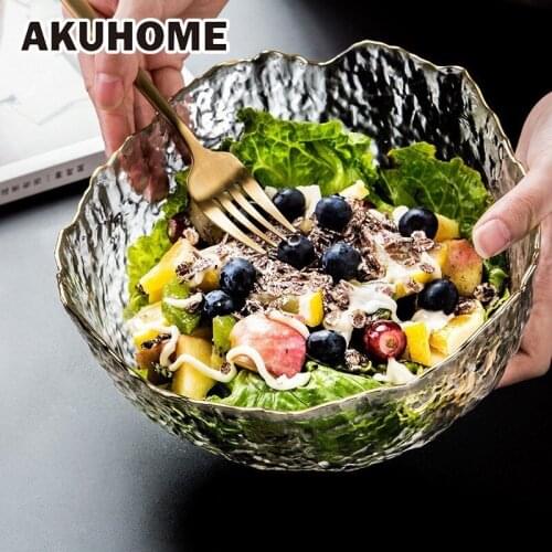 European Style Golden Glass Bowl Vegetables Fruits Salad Bowl Glass Originality Hammer Shaped Dessert Bowl