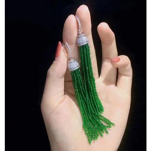Hot sell European American styles natural green jade micro inlay zircon accessories earrings fine jewelry