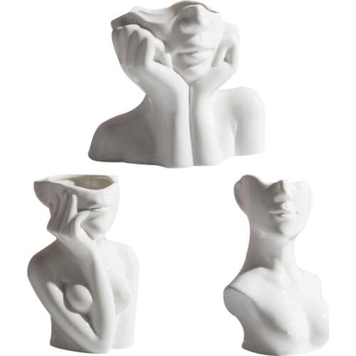 Artificial Human Body Art Vase Ceramic Flower Vase Deco Vases Cabin Decor Shelf Showpiece Home Flower Vase Ceramic Flower Pot