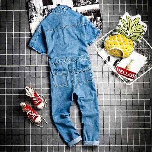 Euro Hip Hop Fashion Mens Denim Jumpsuit Vintage One Piece Cargo Pants Short Sleeve Jeans Bib Overalls Casual Cowboy Jumpsuits