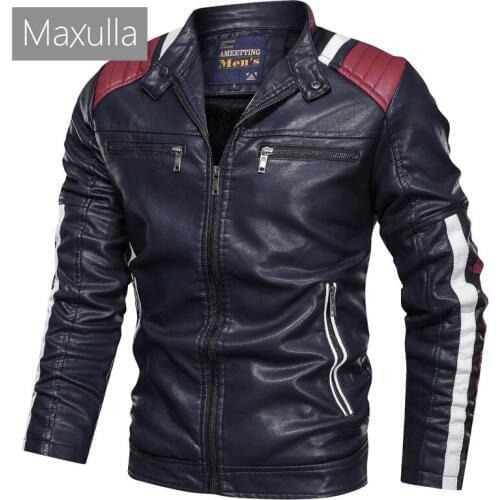 Maxulla Autumn Winter Mens PU Leather Coats Casual Mens Motorcycle Jackets Fashion Male Slim Fit Biker Leather Coats Clothing