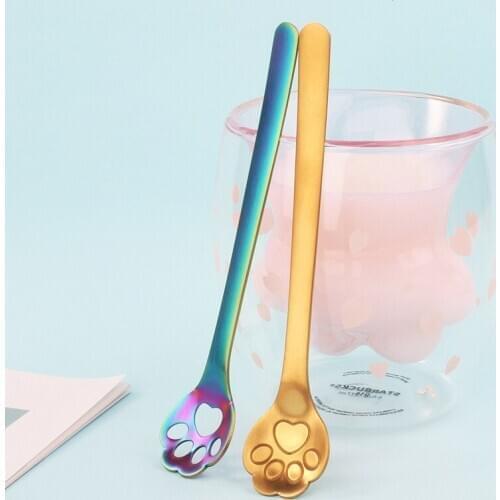 Stainless Steel Cat Dog Claws Shaped Stirring Spoon Flatware Long Handle Iced Tea Spoon Dessert Spoon Kitchen Accessories