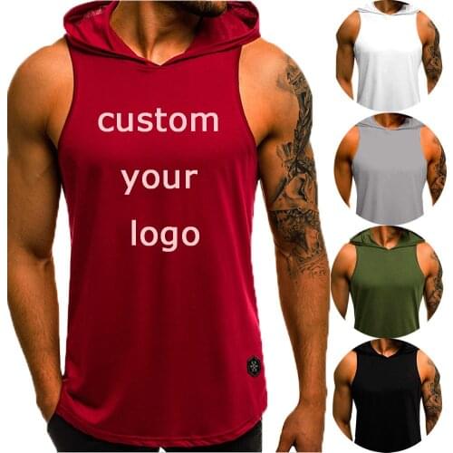 Custom Brand Logo Men Tank Top Bodybuilding Sleeveless T-Shirts Muscle Vest Cool Hoody Tops Gym Sport Slim Fitness Hoodies Vest