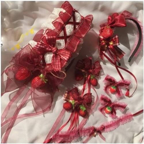 Sweet Lovely Lolita Strawberry Jam KC Hair Pin Soft Girl Japanese Bow Lace KC Headband Headwear Side Clip Hair Accessories
