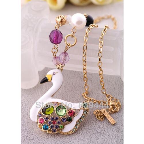 Fashion Elegant New Jewelry Crystal Colorful Swan Necklace
