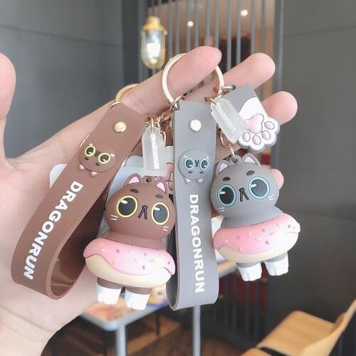 Cartoon Donut Cute Cat Doll Keychain Creative Couple Women Car Bag Pendant Key Chain Ring Gift