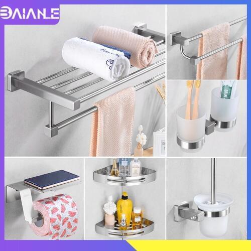 Towel Holder Set Stainless Steel Towel Rack Hanging Holder Wall Mounted Bathroom Shelf Organizer Toilet Paper Holder Robe Hook
