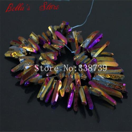 Raw Titanium Purple/Gold Quartz Crystal Points Sticks Druzy Pendant Spikes Rainbow Electroplated Drilled Briolettes Beads