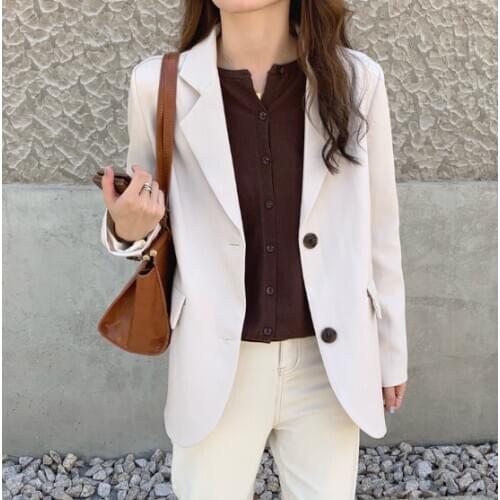 New suits Female Vintage Autumn Office Ladies Notched Collar BLACK Women Blazer Breasted Jacket Casual Pockets Female Suits Coat