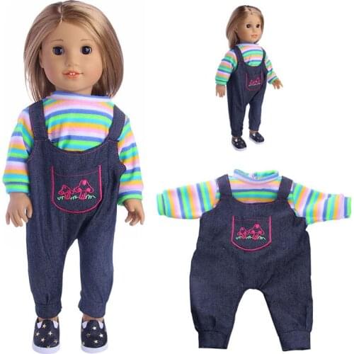 New Pattern Fashion Striped Strap Pants Suit Fit 18 Inch American&43cm Baby New Born Doll Clothes Accessories Girls' Toys