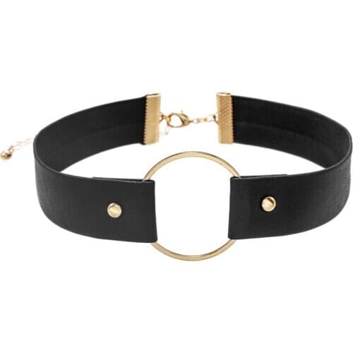 Simple Sex Women Men Cool Punk Goth Rivet Round-Shape Leather Collar Choker Necklace Jewelry Accessories