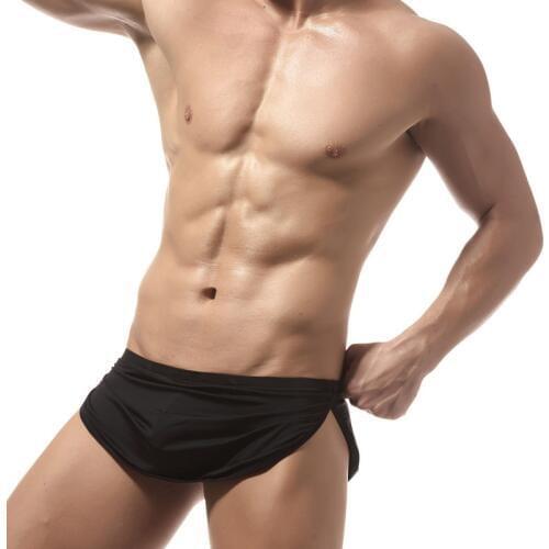 Sides Split Mens Pajama Short Sexy Low Waist Male Breathable Boxer Underwear Casual Convex U Pouch Home Sleep Bottom