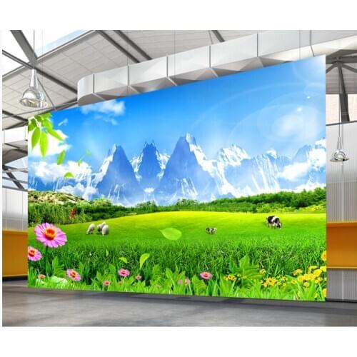 Custom photo 3d wallpaper Beautiful grassland flowers cattle and sheep room home decor 3d wall mural wallpaper for living room