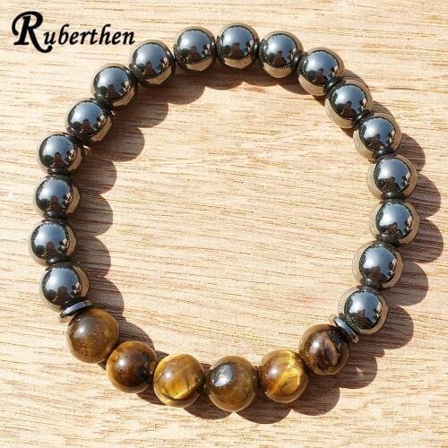 Ruberthen Hematite Tigers Eye Men`s Bracelet Psychic Attack Yoga Bracelet Fidelity Clarity Balance Jewelry Divine Bracelet