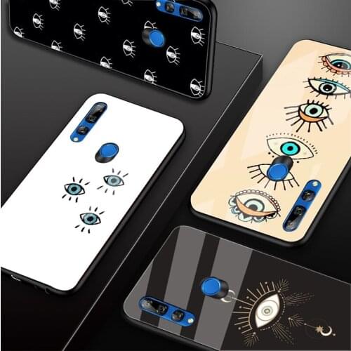 Evil Eye Illustrations Tempered Glass Phone Case For Huawei honor 8X 9 10i 20i 20Lite 20Pro 30 Pro Cover Shell