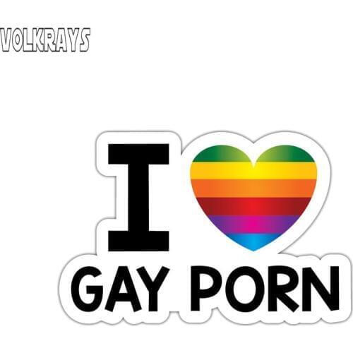 Volkrays Personality Car Sticker Rainbow I Love Gay Porn Sexy Accessories Reflective Waterproof Sunscreen PVC Decal,7cm*11cm