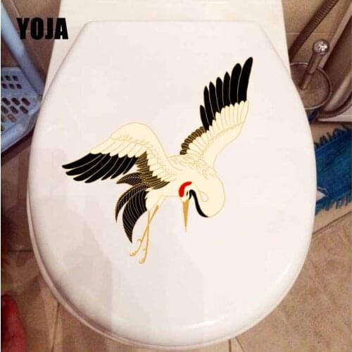 YOJA 23.3X14.1CM Home Decor Cartoon Cute Crane Birds Toilet Seat Decal Creative Wall Sticker T5-0752
