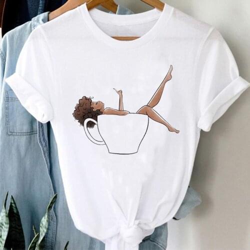 T-shirts Women Cartoon Coffee Lover Funny Summer Short Sleeve Fashion Clothes Stylish T Tshirt Top Lady Print Girl Tee T-Shirt