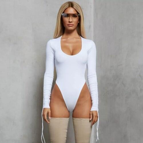 Women Body Suit One Piece Swimsuit Skinny Playsuit U-Neck Jumpsuits Long Sleeves Swimwear Fitness Romper Sexy Bath Swim Bodysuit