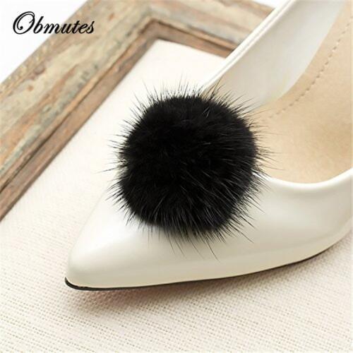 Women' Fluffy Mink Fur Pom Removable Shoe Clips Clutch Wedding Decoration Pack of 2