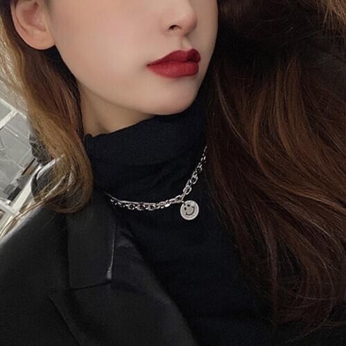 TIMEONLY Vintage Double Layers Smile Coin Pendant for Women Necklaces Mixed Chunky Chain Necklace High Street Jewelry