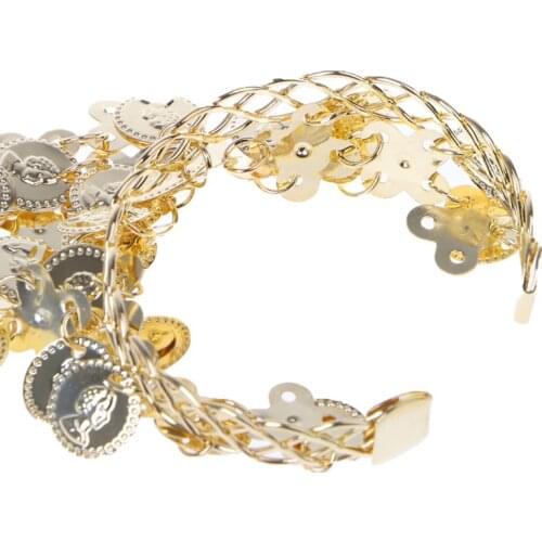 Lady Belly Dance Gold/Silver Coin Link Metal Ring To Wrist Bracelet Necklace