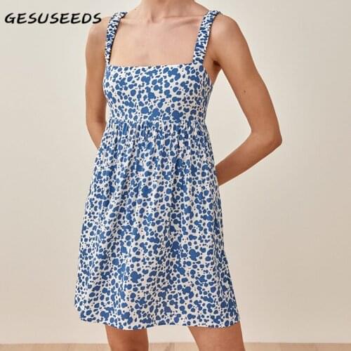 Vintage dress women summer dress 2021 sleeveless leopard print dresses korean mini dress square neck a line dresses casual