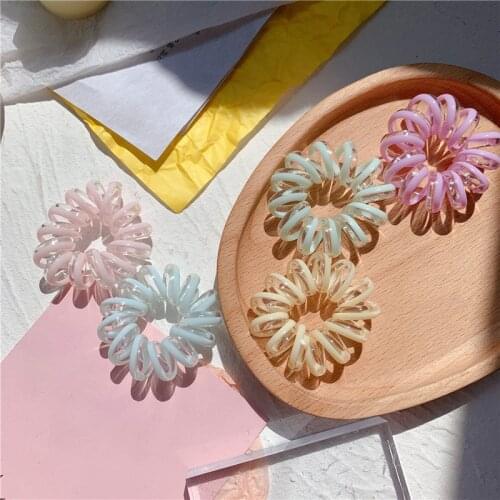 2Pcs/Set Telephone Wire Hair Tie Phone Cord Ponytail Holder Clear Candy Color Rubber Eastic Hair Band Women Accessories