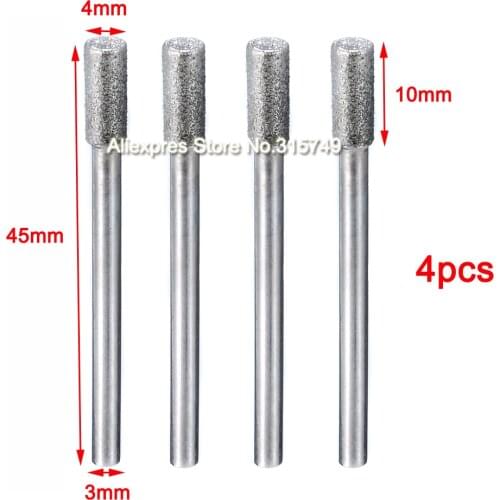 4pcs Diamond Grinding Burr Drill Bits 4mm Grinding Diameter Alloy Electroplated Diamond Grinding Rod Mil For Rotary Tool Mayitr