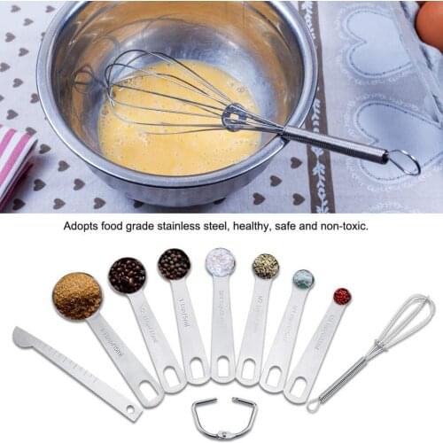 9Pcs/Set Measuring Spoons Cups Set with Measuring Stick Eggbeater Whisk Scales Handle for Kitchen Baking Cooking