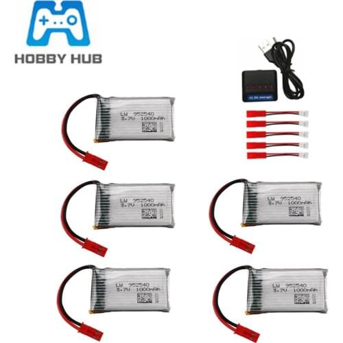 3.7V 1000mAh Lipo 1S Lipo Battery + USB Charger Set For HQ898B H11D H11C H11WH T64 T04 T05 F28 F29 T56 T57 RC Drone Parts
