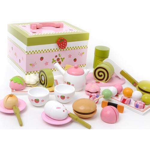 Mother garden high quality wood toy Wind story green tea wooden kitchen toys set