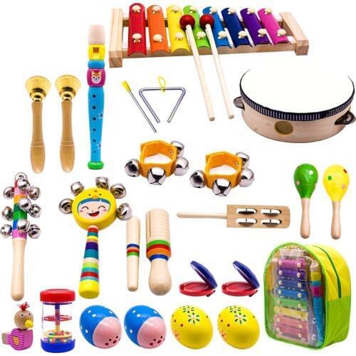 Kids Musical Instruments, 15 Types 23Pcs Wood Percussion Xylophone Toys For Boys And Girls Preschool Education With Storage Back