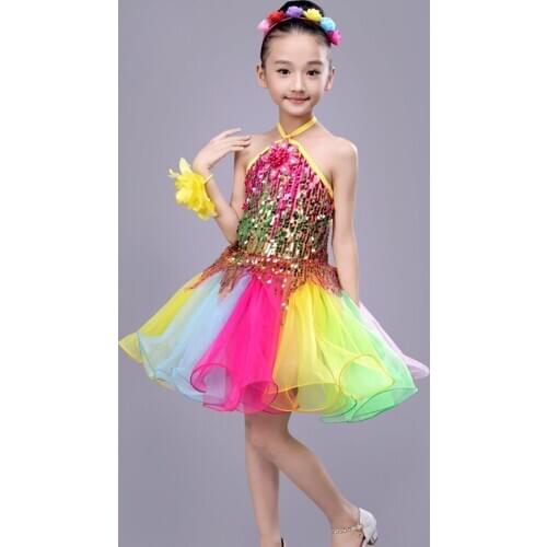 Childrens Performance Dress Girl Princess Chorus Kindergarten Dance Dress Sequined Performance stage dance costume