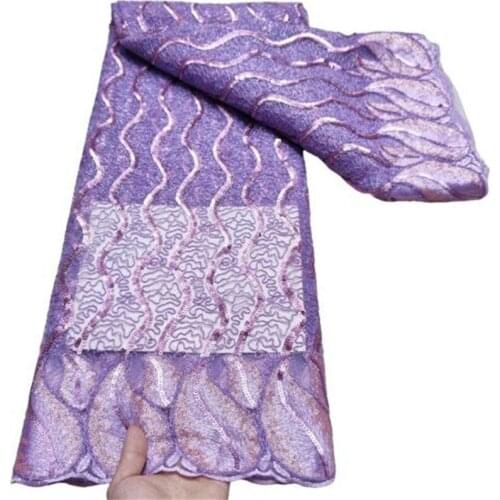 Purple High Quality Sequin Lace Fabric Nigeria Lace Fabric Top Selling African French Tulle Mesh Lace Fabric for Bridal Sewing