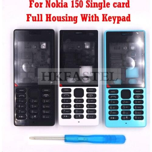 HKFASTEL High Quality Housing keyboard For Nokia 150 Single card New Full all Complete Mobile Phone Cover Case with Keypad