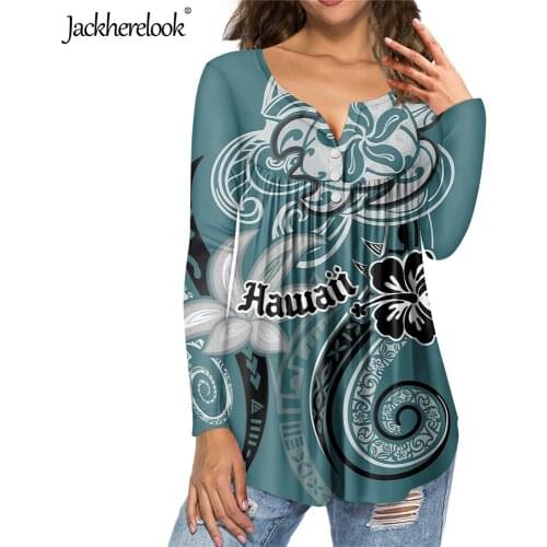Jackherelook Women Tunic Blouse Polynesian Tribal Hawaiian Turtle Hibiscus Brand Design Spring/Autumn Top Shirts for Teen Girls