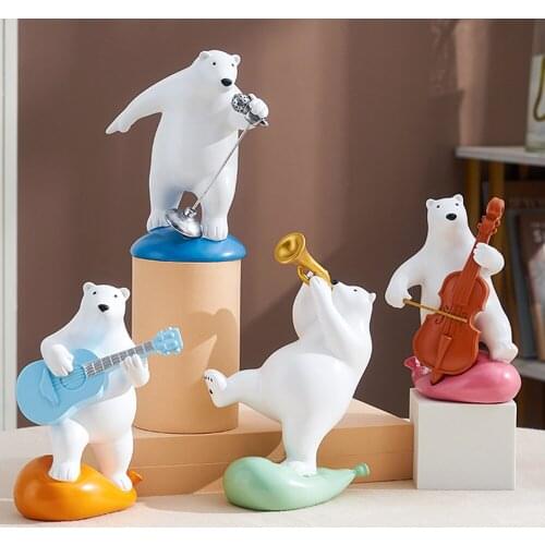 Creative Musician Bear Figurines Resin Statue Nordic Home Decor Polar Bears ornament Desktop Decor Figurines for Interior Gift