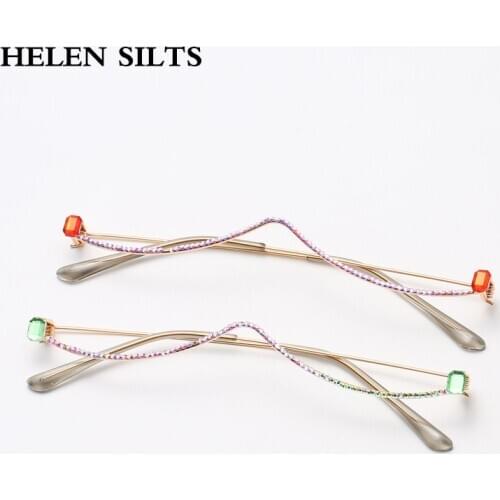 Cool Women Fashion Crystal Sunglasses Frames Luxury Ddiamond Decoration Eyeglasses Frames For Women Alloy Half Frame Glasses H71