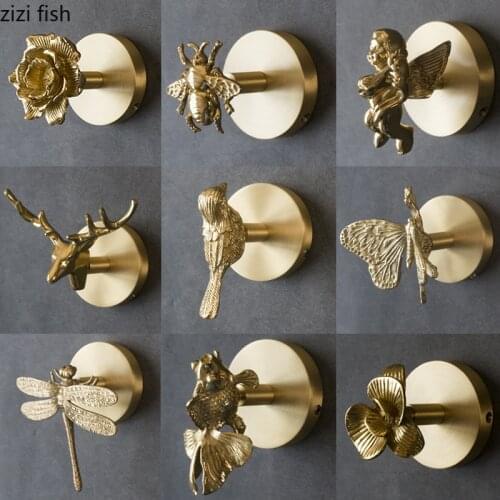 Brass Hook Key Decoration Hook Wall Hanging Animal Flowers Decoration Accessories Home Storage Hooks Wall Hanging Curtain Stall