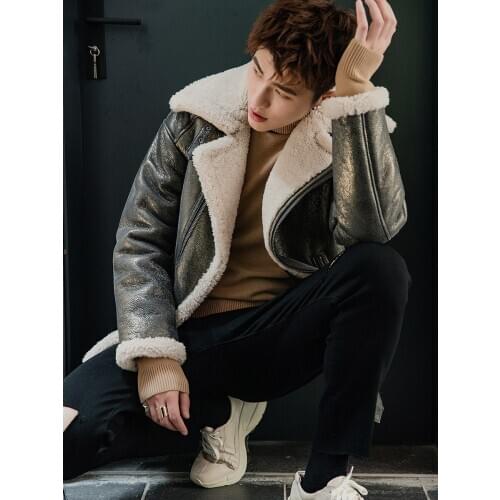 Mens Genuine Leather Jacket Winter Natural Merino Wool Fur Coat Men Vintage Motorcycle Shearling Jacket 2020 19317