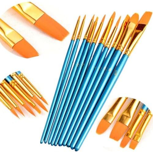 10pcs/Set Pearlescent Blue Nylon Hair Combination Brush Set Paint Makeup Brush Craft Supplies Watercolor Water Chalk Paint Brush